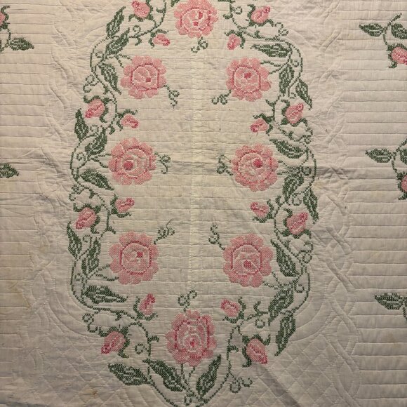 Cross-Stitched Cotton Blanket - Picture 2 of 6